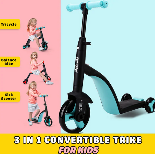 3-in-1 Convertible Scooter for Kids – Tricycle, Balance Bike & 3-Wheel Skate - سكوتر أطفال 3 في 1 – دراجة ثلاثية، دراجة توازن، و سكوتر ثلاثي العجلات