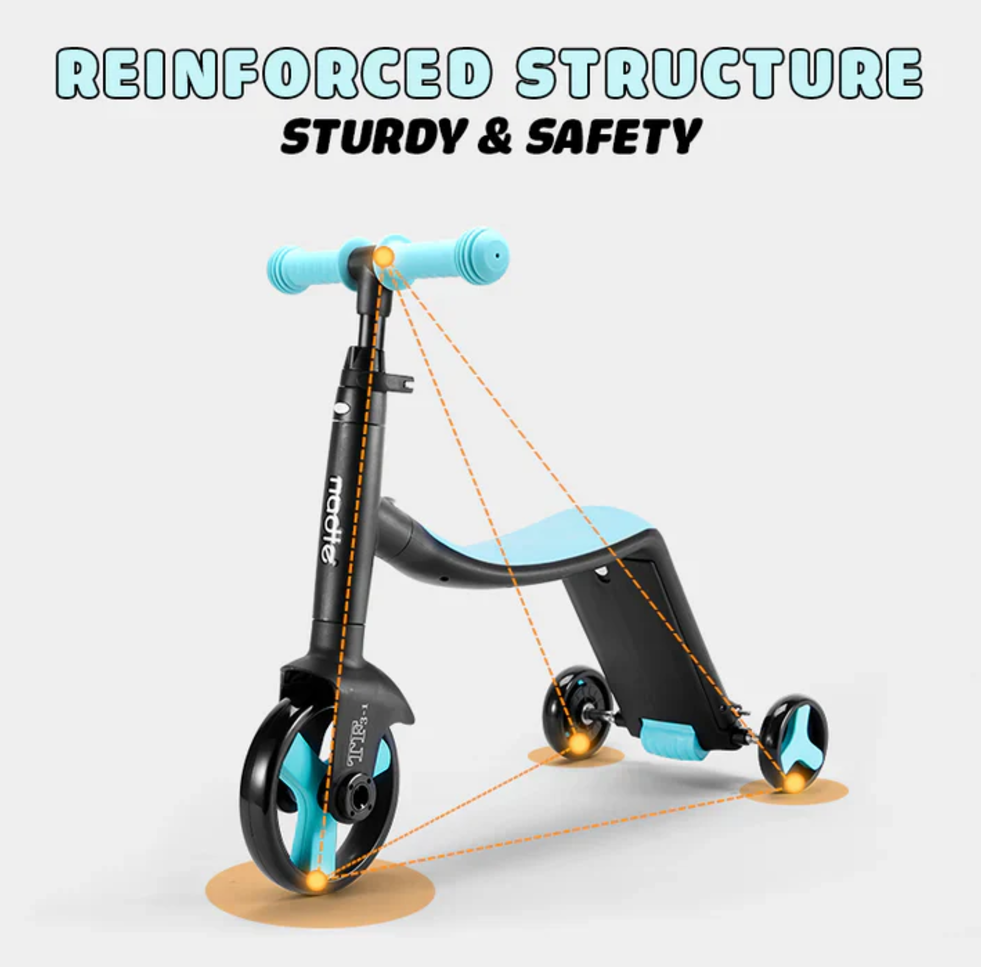3-in-1 Convertible Scooter for Kids – Tricycle, Balance Bike & 3-Wheel Skate - سكوتر أطفال 3 في 1 – دراجة ثلاثية، دراجة توازن، و سكوتر ثلاثي العجلات