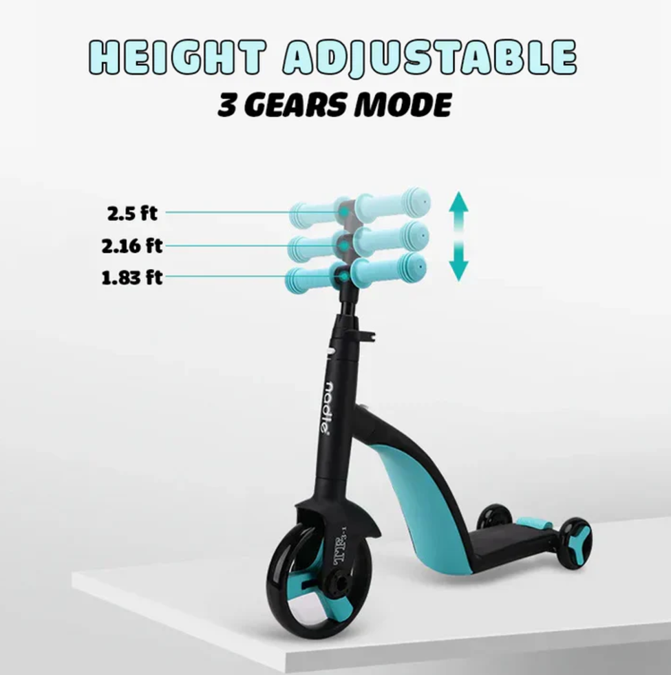 3-in-1 Convertible Scooter for Kids – Tricycle, Balance Bike & 3-Wheel Skate - سكوتر أطفال 3 في 1 – دراجة ثلاثية، دراجة توازن، و سكوتر ثلاثي العجلات