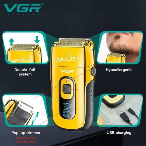 آلة حلاقة كهربائية VGR الاحترافية – 7500 دورة في الدقيقة مع شاشة رقمية وملحقات كاملة